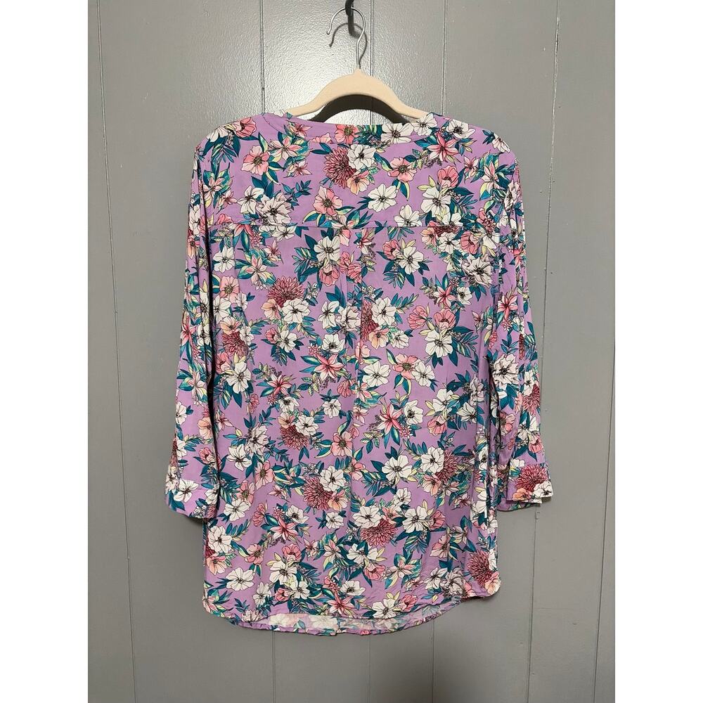 Torrid Challis Floral Purple Harper Pullover Splot Neck Roll Up Sleeves Blouse 1 - Picture 7 of 8